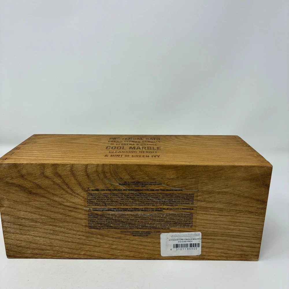 Restoration Hardware Provencal Bath Wooden‎ Storage Box Sliding Lid Rustic Brown